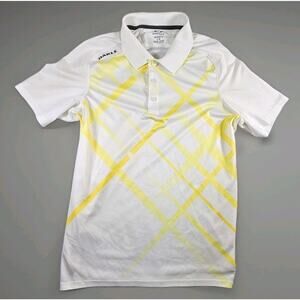 Oakley Golf Polo Shirt Mens L White Yellow Plaid O Hydrolix Performance